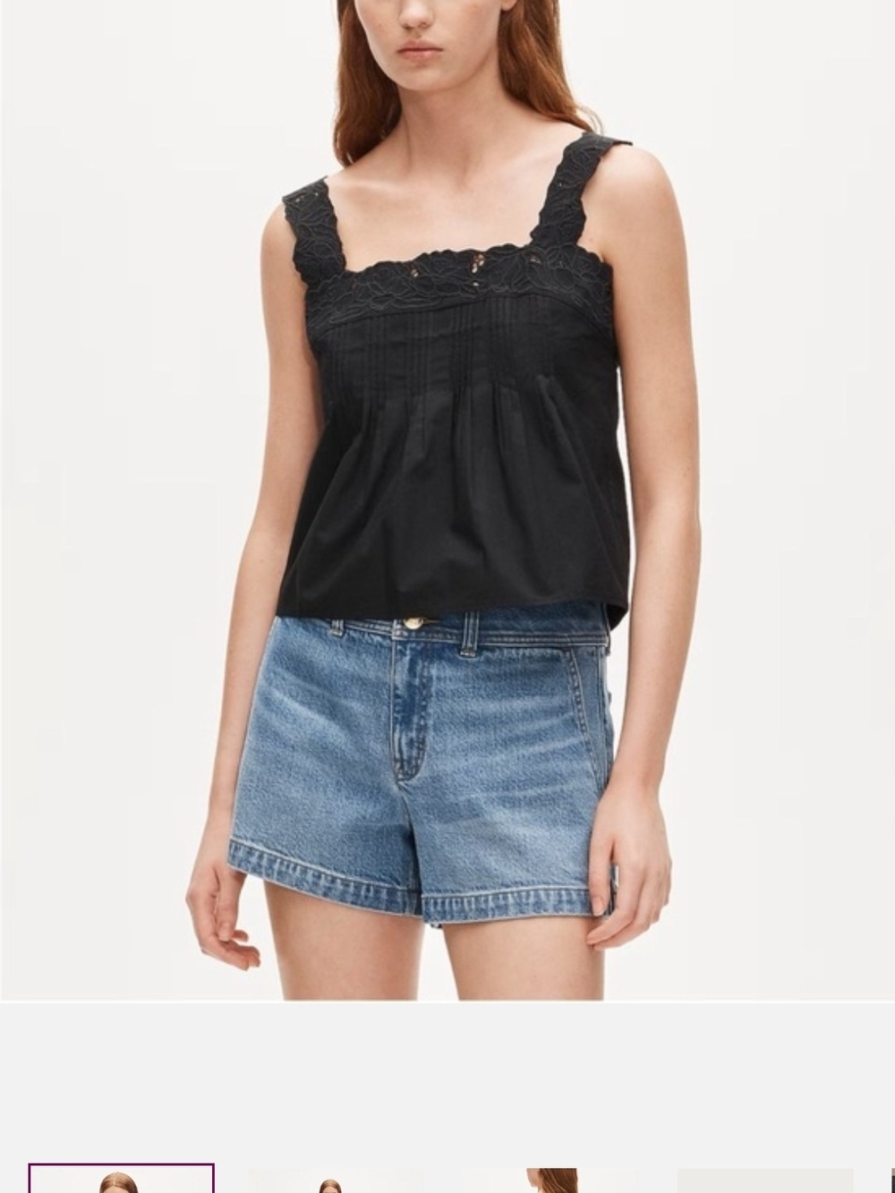 J. Crew Black Lace-Trim Square Neck Tank